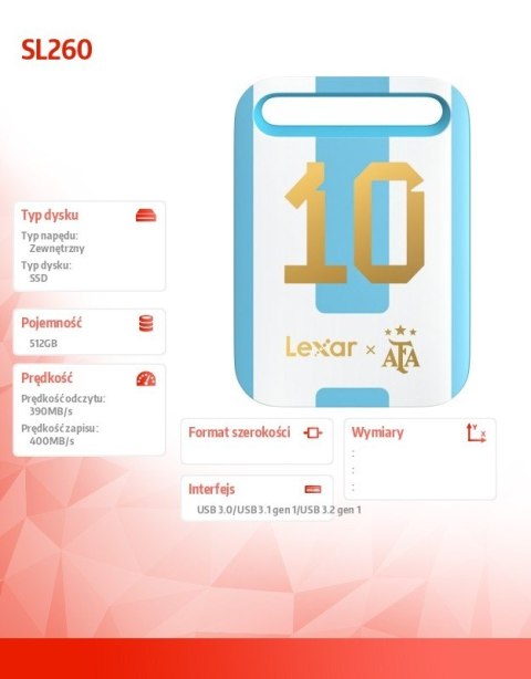 Lexar Dysk SSD SL260 512GB USB 3.2 Gen1 400/390/MB/s