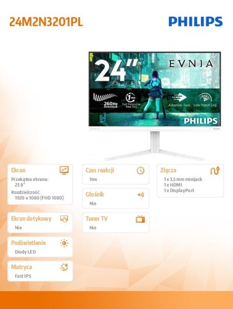 Philips Monitor 23.8 cala 24M2N3201PL Fast IPS 260Hz HDMI DP