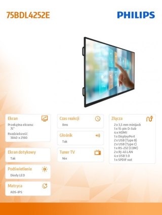 Philips Monitor interaktywny 75BDL4252E 75 cali Dotykowy
