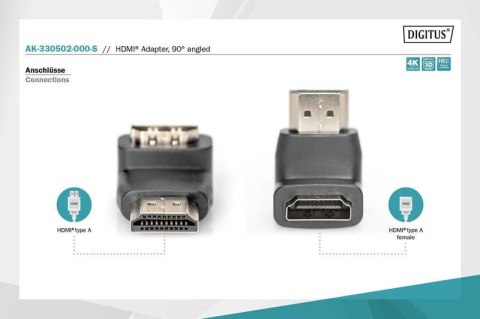 Digitus Adapter HDMI HighSpeed z Ethernetem 4K 60Hz UHD Typ HDMI A kątowy/HDMI A M/Ż czarny