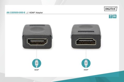 Digitus Adapter HDMI HighSpeed z Ethernetem 4K 60Hz UHD Typ HDMI A/HDMI A Ż/Ż czarny