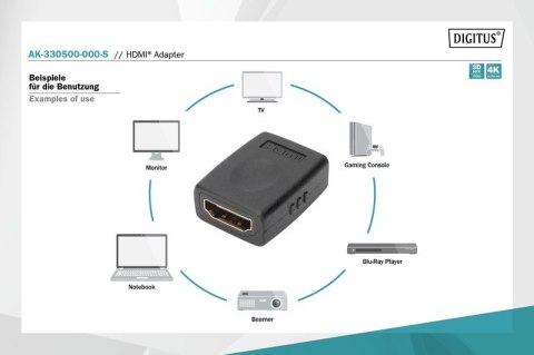 Digitus Adapter HDMI HighSpeed z Ethernetem 4K 60Hz UHD Typ HDMI A/HDMI A Ż/Ż czarny