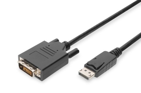 Digitus Kabel adapter Displayport z zatrzaskiem 1080p 60Hz FHD Typ DP/DVI-D (24+1) M/M 5m czarny