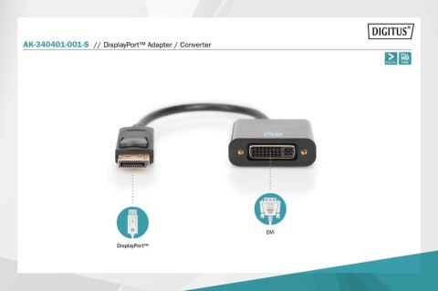 Digitus Kabel adapter Displayport z zatrzaskiem 1080p 60Hz FHD Typ DP/DVI-I (24+5) M/Ż 0,15m czarny
