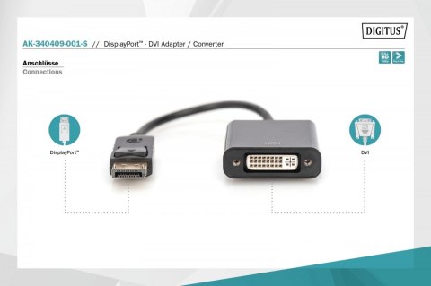 Digitus Kabel adapter Displayport z zatrzaskiem 1080p 60Hz FHD Typ DP/DVI-I (24+5) M/Ż czarny 0,15m