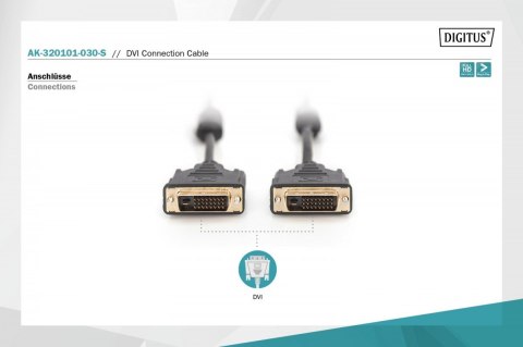 Digitus Kabel połączeniowy DVI-D DualLink WQXGA 30Hz Typ DVI-D (24+1)/DVI-D (24+1) M/M 3m czarny