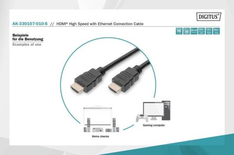 Digitus Kabel połączeniowy HDMI HighSpeed z Ethernetem 4K 60Hz UHD Typ HDMI A/HDMI A M/M 1m czarny
