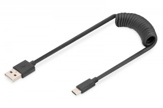 Digitus Kabel spiralny USB A/USB C, USB 2.0, PD 60W, max. 1m czarny