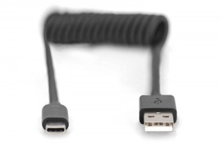 Digitus Kabel spiralny USB A/USB C, USB 2.0, PD 60W, max. 1m czarny