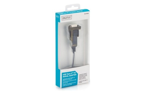 Digitus Kabel adapter USB-C 2.0 męski do RS232 (DB9) męski | chipset FTDI FT232RL | czarny | mocowanie na śruby | 1.0m