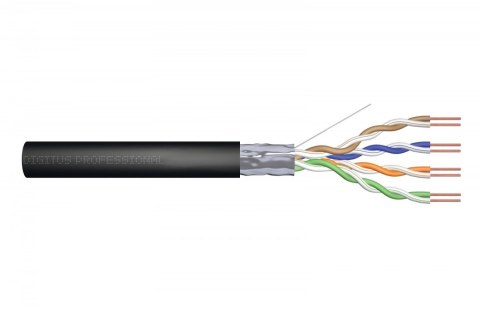 Digitus Kabel teleinformatyczny instalacyjny zewnętrzny żelowany kat.5e, F/UTP, Fca, drut, AWG24/1, PE, 305m, szpula czarny