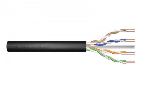 Digitus Kabel teleinformatyczny instalacyjny zewnętrzny żelowany kat.6, U/UTP, Fca, drut, AWG 23/1, PE, 305m, szpula, czarny