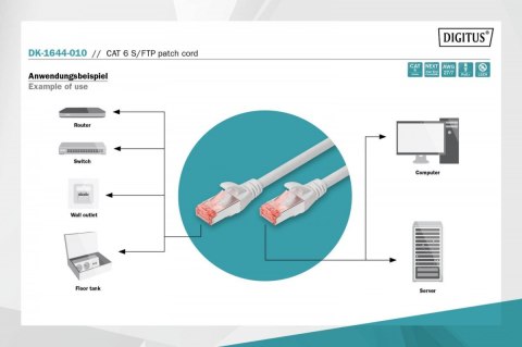Digitus Patch cord S/FTP kat.6 LS0H 1m szary