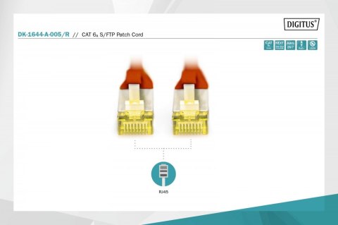 Digitus Patch cord S/FTP kat.6A LSOH 0,5m czerwony