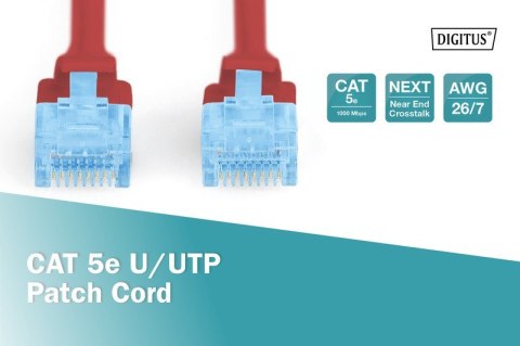 Digitus Patch cord U/UTP kat.5e PVC 3m czerwony