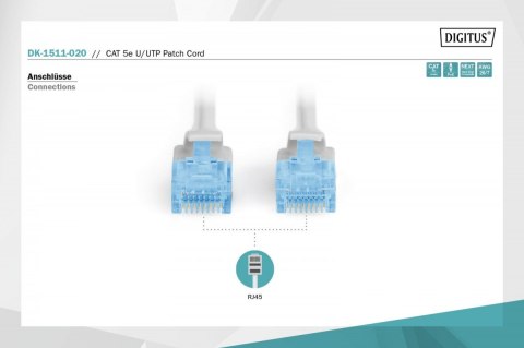 Digitus Patch cord kat.5e UTP, CU, AWG 26/7 2m szary