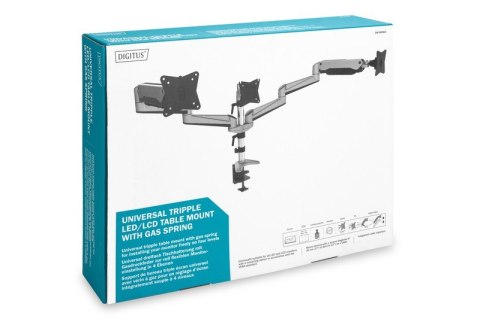 Digitus Ramię biurkowe potrójne z zaciskiem, regulowane, 3xLCD, max. 27", max. 6kg, uchylno-obrotowe 360°