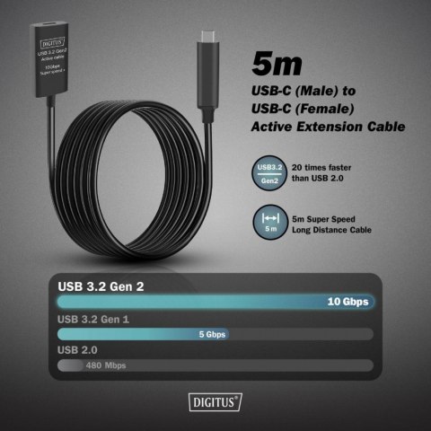 Digitus Kabel przedłużający aktywny USB-C - USB-C, USB 3.2 Gen2, 10Gbps, 5m