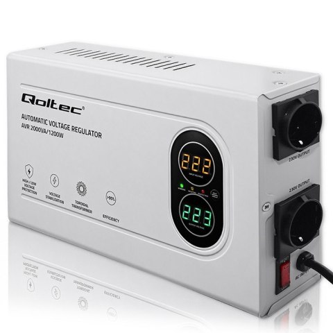Qoltec Stabilizator napięcia AVR 2000VA | 1200W | Toroidalny transformator