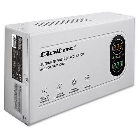 Qoltec Stabilizator napięcia AVR 2000VA | 1200W | Toroidalny transformator