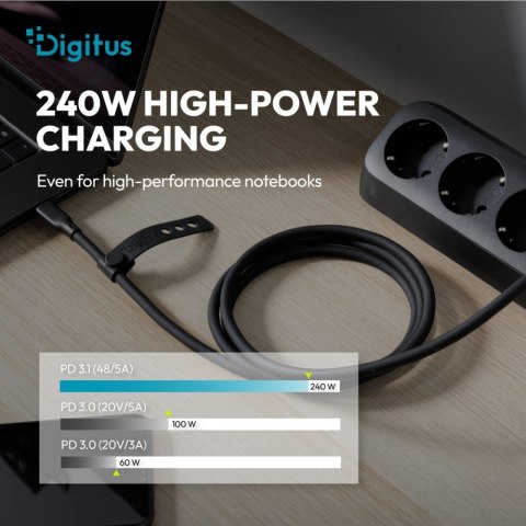 Digitus Kabel połączeniowy silikonowy USB-C-USB-C | USB 4 ver.2.0 80Gbps | 8K@60Hz | PD 3.1 240W| 1,5m | czarny