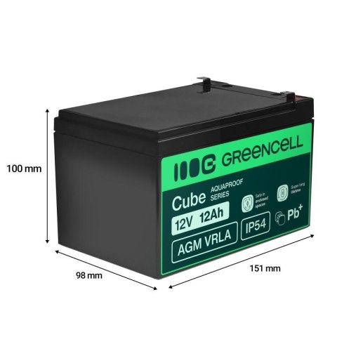 Green Cell Akumulator bezobsługowy do kasy, zabawki, kamery AGM VRLA 12V 12Ah IP54