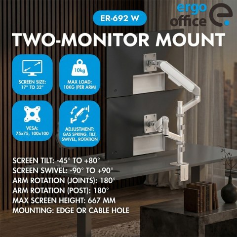 Ergo Office Uchwyt na 2 monitory 17-32 cali ER-692 W