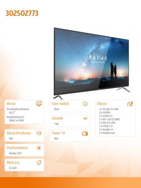Hikvision Monitor 42.5 cala DS-D5043UC Hikvision Monitor 42.5 cala DS-D5043UC