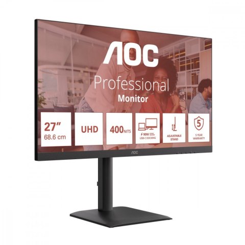 AOC Monitor 27 cali U27E4CV IPS 60Hz 4K HDMIx2 DP USB-C RJ45 Pivot Głośniki