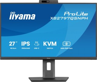 IIYAMA Monitor 27 cali Prolite XB2797QSNPH-B1,IPS,QHD,CAM,MIC,HDMI, DP, 4xUSB,75Hz, USB-C DOCK 96W, RJ45,KVM, 2x2W, 5MP WINDOWS HELLO,