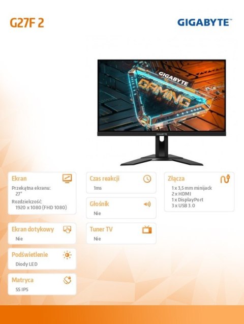 Gigabyte Monitor gamingowy 27 cali G27F 2