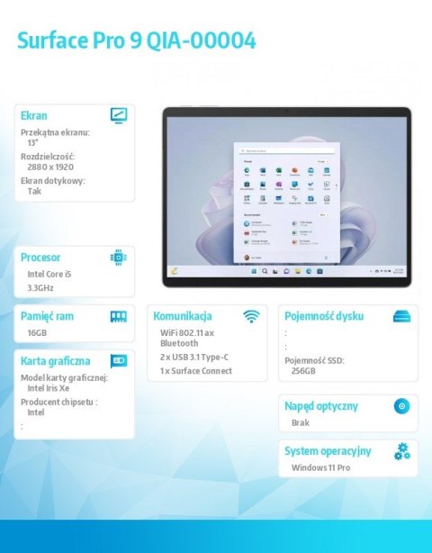 Microsoft Surface Pro 9 Win11 Pro i5-1245U/256GB/16GB Commercial Platinium/QIA-00004 Microsoft Surface Pro 9 Win11 Pro i5-1245U/256GB/16GB Commercial Platinium/QIA-00004