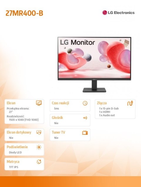 LG Electronics Monitor 27MR400-B 27 cali IPS FHD AMD FreeSync