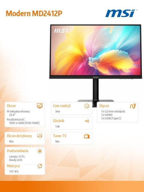 MSI Monitor Modern MD2412P 23.8 cala/FLAT/LED/FHD/100Hz