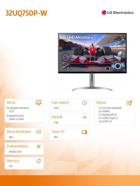 LG Electronics Monitor 32UQ750P-W 31.5 cala UHD 4K HDR