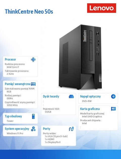 Lenovo Komputer ThinkCentre Neo 50s G4 SFF 12JF001WPB W11Pro i7-13700/8GB/512GB/INT/3YRS OS