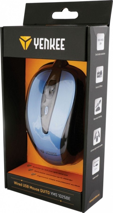 YENKEE Mysz przewodowa USB , 4 przyciski, optyczna, symetryczna, Błękit YENKEE Mysz przewodowa USB , 4 przyciski, optyczna, symetryczna, Błękit