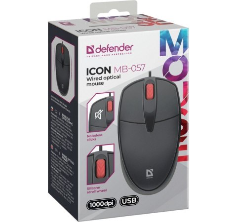 Defender Mysz przewodowa silent click ICON MB-057 1000 DPI Czarna Defender Mysz przewodowa silent click ICON MB-057 1000 DPI Czarna