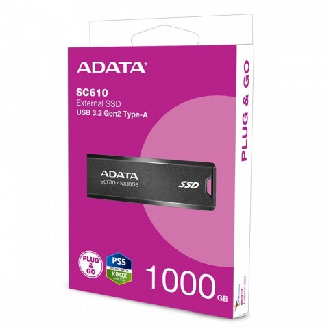 Adata Dysk SSD zewnętrzny SC610 1000 GB USB3.2A Gen2 czarny Adata Dysk SSD zewnętrzny SC610 1000 GB USB3.2A Gen2 czarny