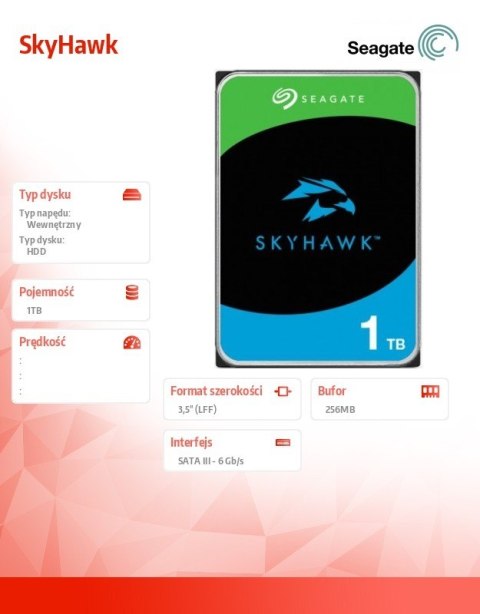 Seagate Dysk twardy 3,5 cala SkyHawk 1TB 256MB ST1000VX013