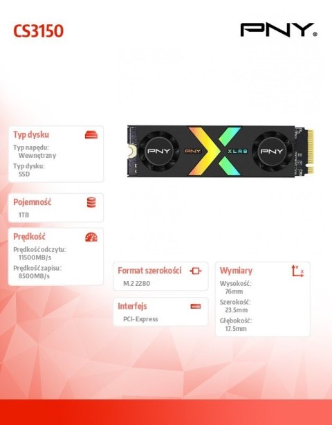 PNY Dysk SSD 1TB M.2 2280 CS3150 M280CS3150XHS-1TB-RB EPIC-X RGB PNY Dysk SSD 1TB M.2 2280 CS3150 M280CS3150XHS-1TB-RB EPIC-X RGB
