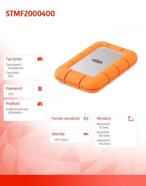 LaCie Dysk SSD Mini Rugged 2TB USB 3.2 STMF2000400 LaCie Dysk SSD Mini Rugged 2TB USB 3.2 STMF2000400