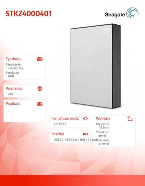 Seagate Disc One Touch 4TB 2,5 STKZ4000401 srebrny
