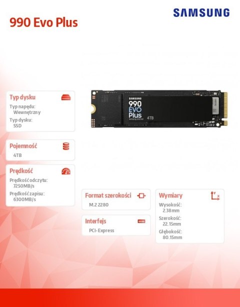 Samsung Dysk SSD 990Evo Plus NVMe MZ-V9S4T0BW Samsung Dysk SSD 990Evo Plus NVMe MZ-V9S4T0BW