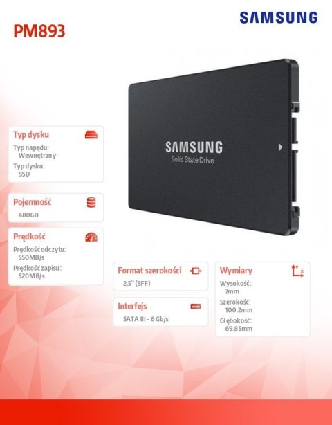 Samsung Dysk SSD PM893 480GB MZ7L3480HCHQ-00W07 Samsung Dysk SSD PM893 480GB MZ7L3480HCHQ-00W07
