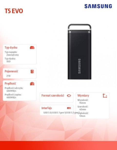 Samsung Dysk zewnętrzny SSD Portable T5 EVO 2TB USB3.2 GEN.1 czarny Samsung Dysk zewnętrzny SSD Portable T5 EVO 2TB USB3.2 GEN.1 czarny