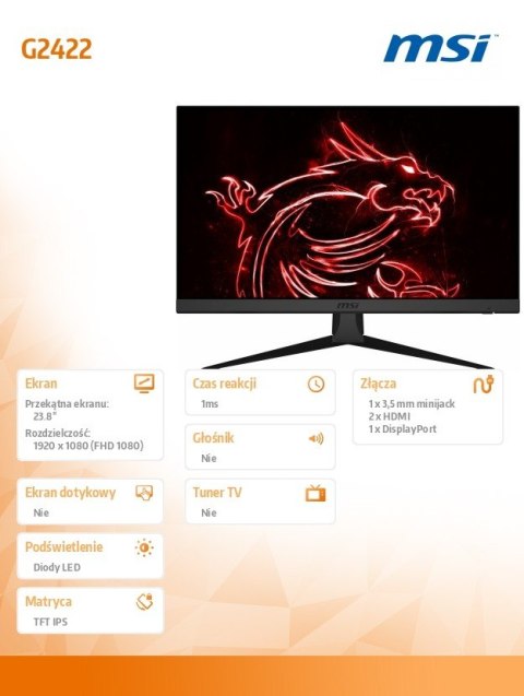 MSI Monitor G2422 23.8 cala LED/FHD/IPS/170Hz