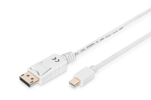 Digitus Kabel połączeniowy Displayport 4K 60Hz UHD Typ miniDP/DP M/M biały 2m Digitus Kabel połączeniowy Displayport 4K 60Hz UHD Typ miniDP/DP M/M biały 2m