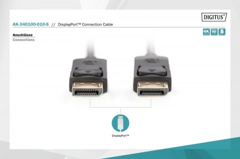 Digitus Kabel połączeniowy DisplayPort z zatrzaskami 4K 60Hz UHD Typ DP/DP M/M czarny 1m Digitus Kabel połączeniowy DisplayPort z zatrzaskami 4K 60Hz UHD Typ DP/DP M/M czarny 1m