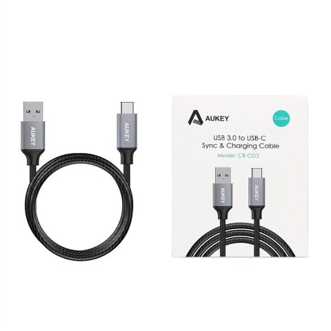 AUKEY CB-CD3 kabel USB-C - USB-A 2m 60W PD 3A 20V nylonowy oplot czarny